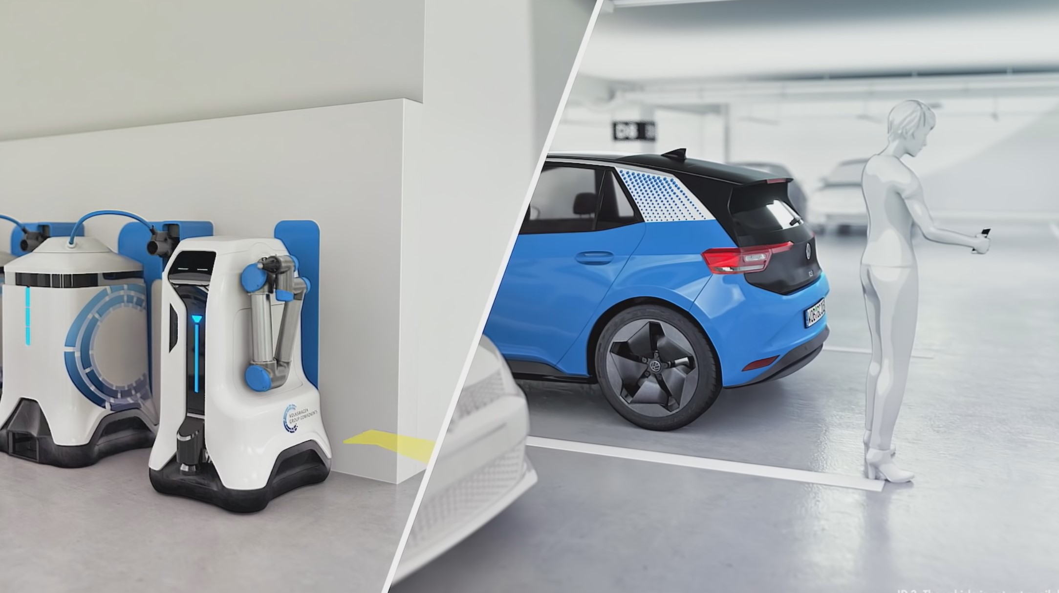 VW's mobile charging robot recharges electric cars autonomously